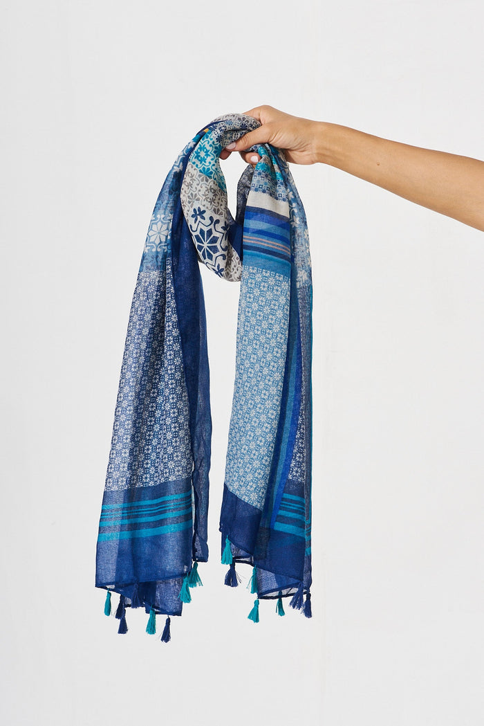 August + Delilah Wild Side Scarf In Navy Patchwork - St Frock (Dev)