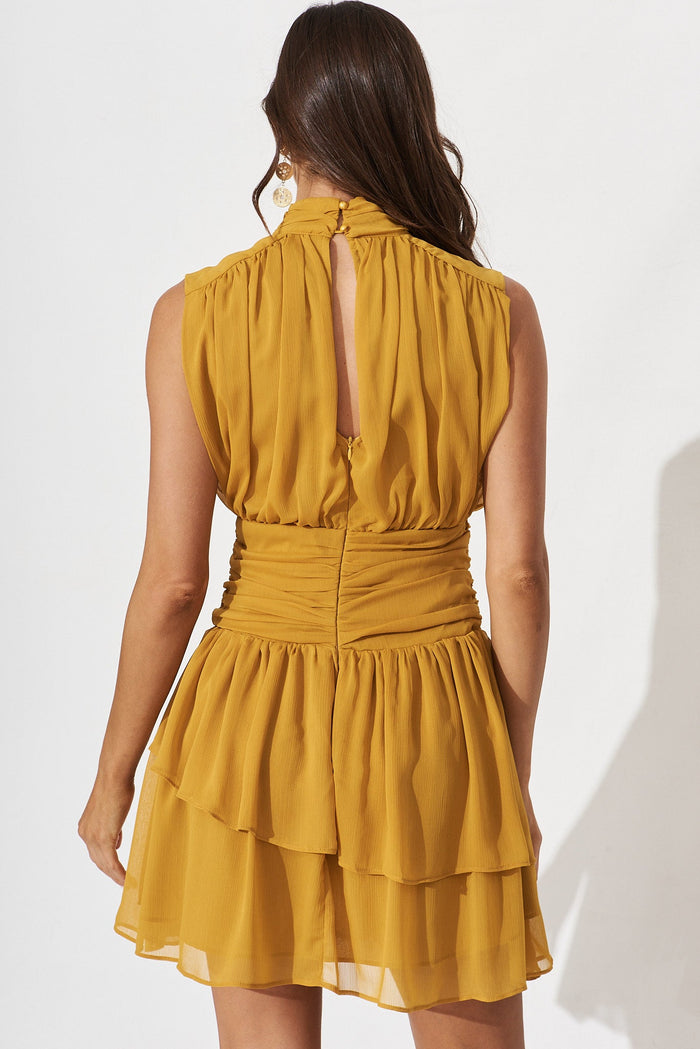 Rosal Dress In Mustard Chiffon - back
