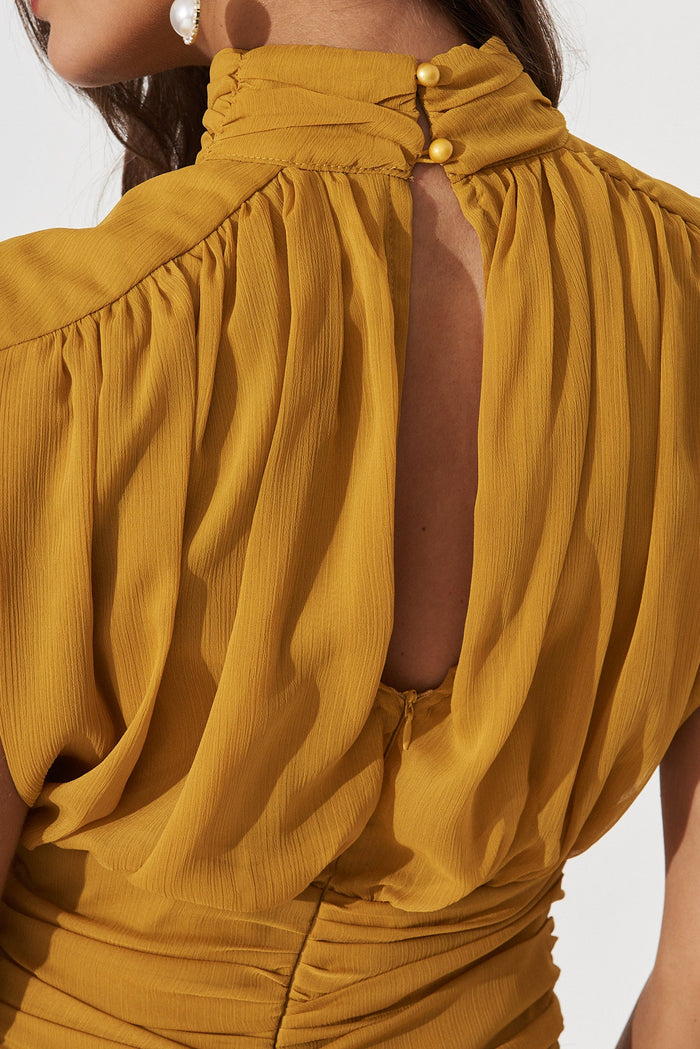 Rosal Dress In Mustard Chiffon - detail