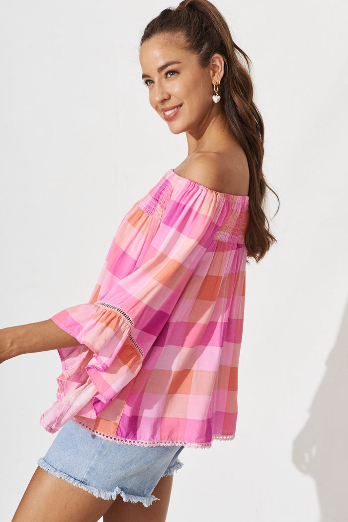Ezekiel Blouse In Pink With Purple Gingham - side