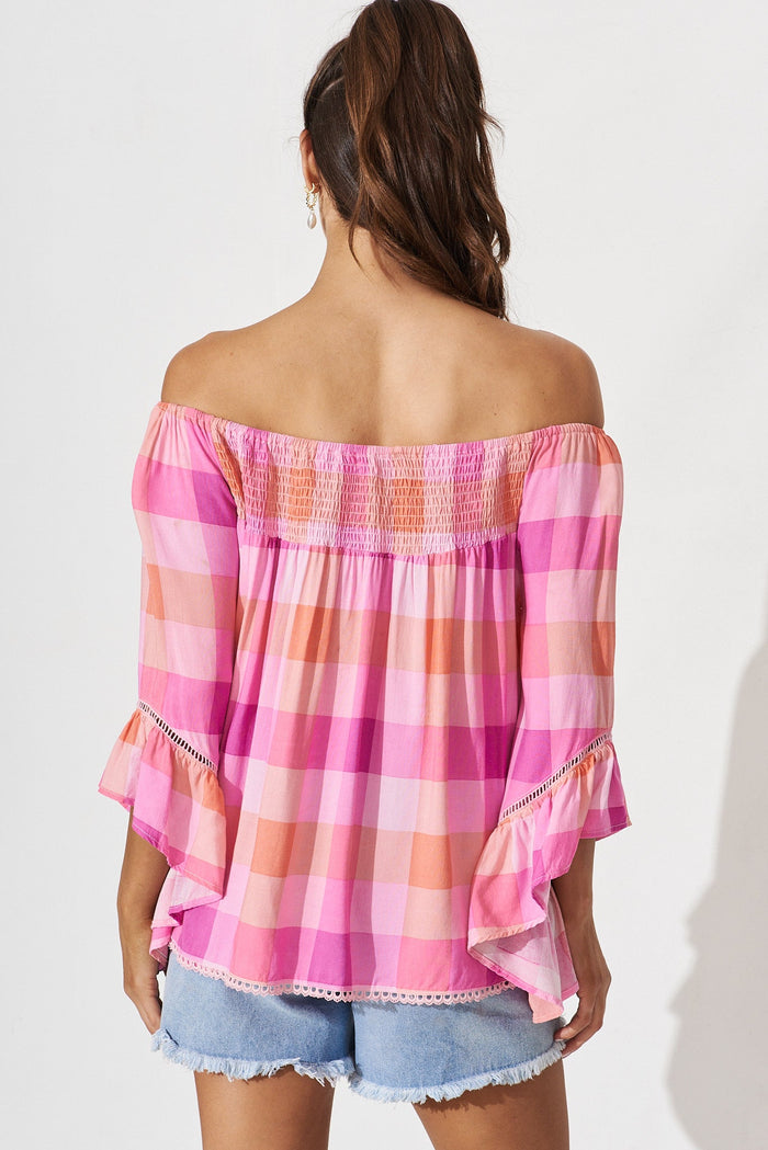 Ezekiel Blouse In Pink With Purple Gingham - back