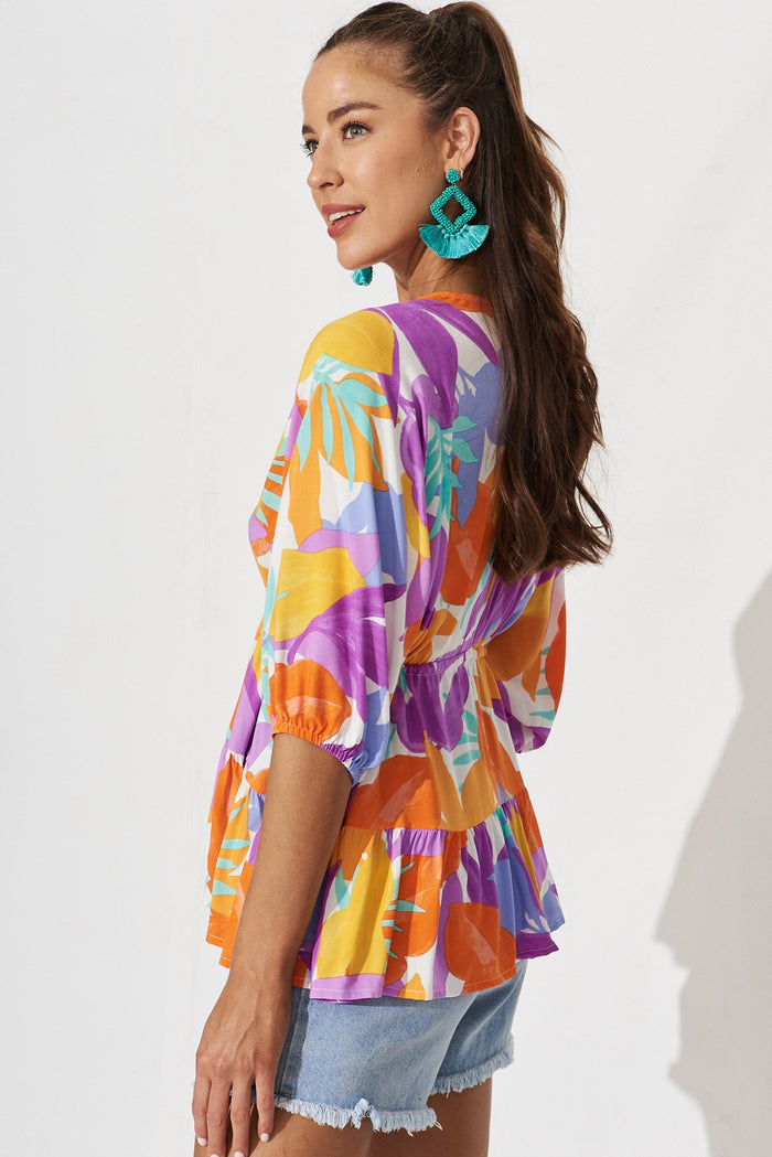 Ellen Top In White Tropical Multi - side