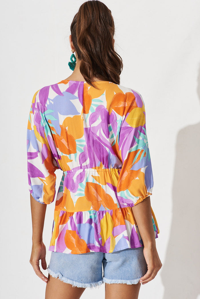 Ellen Top In White Tropical Multi - back