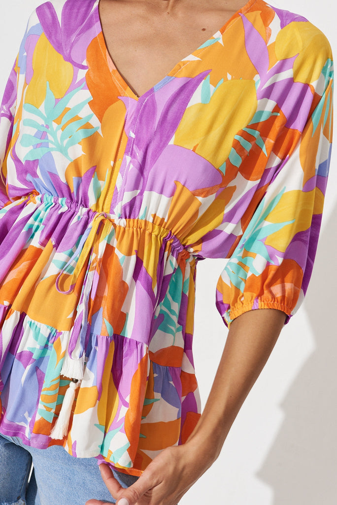 Ellen Top In White Tropical Multi - detail