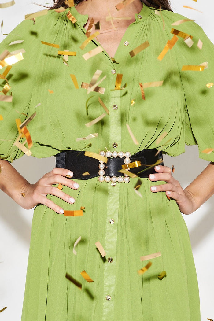 August + Delilah Misty Stretch Belt In Black With Pearl Buckle - St Frock (Dev)