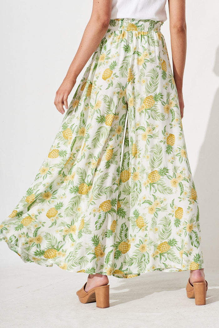 Mariah Pants In White With Yellow Pineapple Print - back