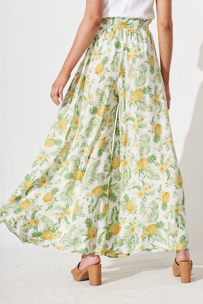 Mariah Pants In White With Yellow Pineapple Print - back
