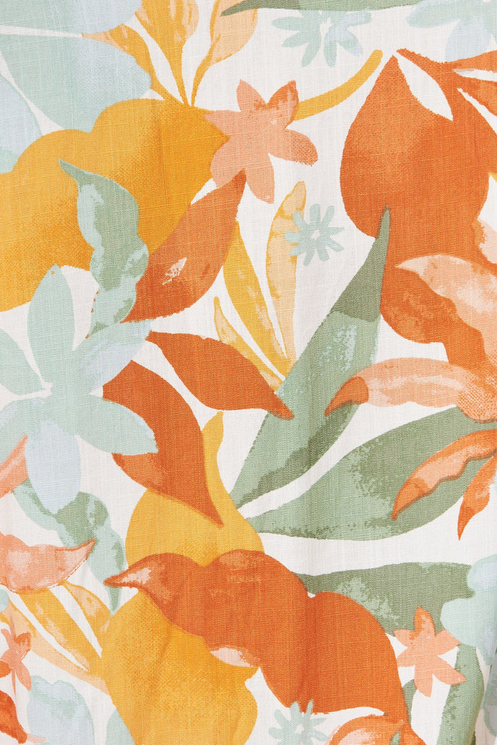 Mariah Pants In White With Orange Leaf Print - fabric