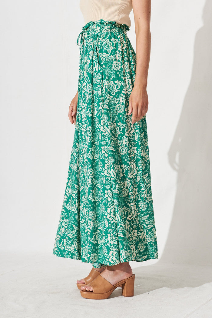 Mariah Pants In Green With Cream Floral - side