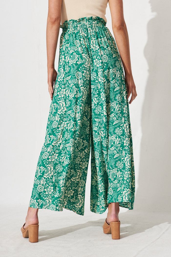 Mariah Pants In Green With Cream Floral - back