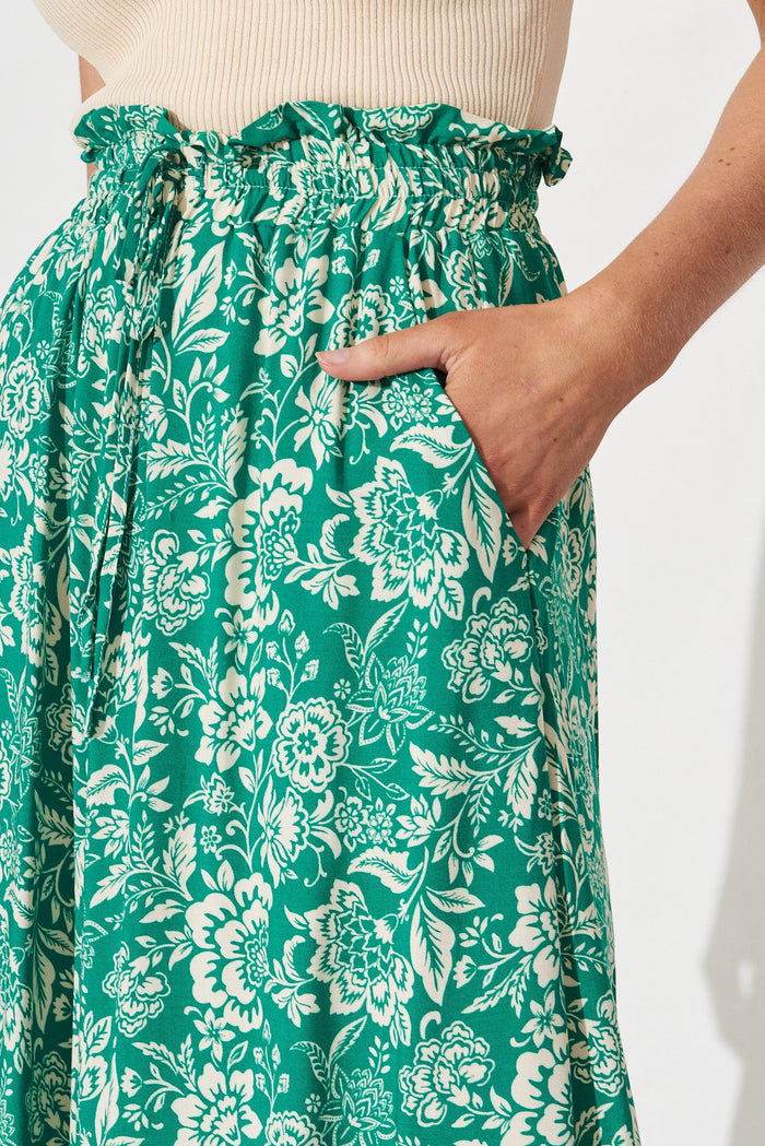 Mariah Pants In Green With Cream Floral - detail