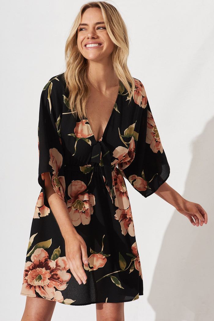 Ava Dress In Black With Blush Floral - St Frock (Dev)