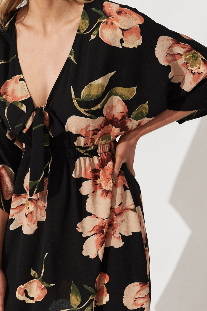 Ava Dress In Black With Blush Floral - St Frock (Dev)