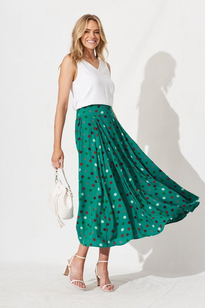 Brandsy Maxi Skirt In Green With Red Dot - St Frock (Dev)
