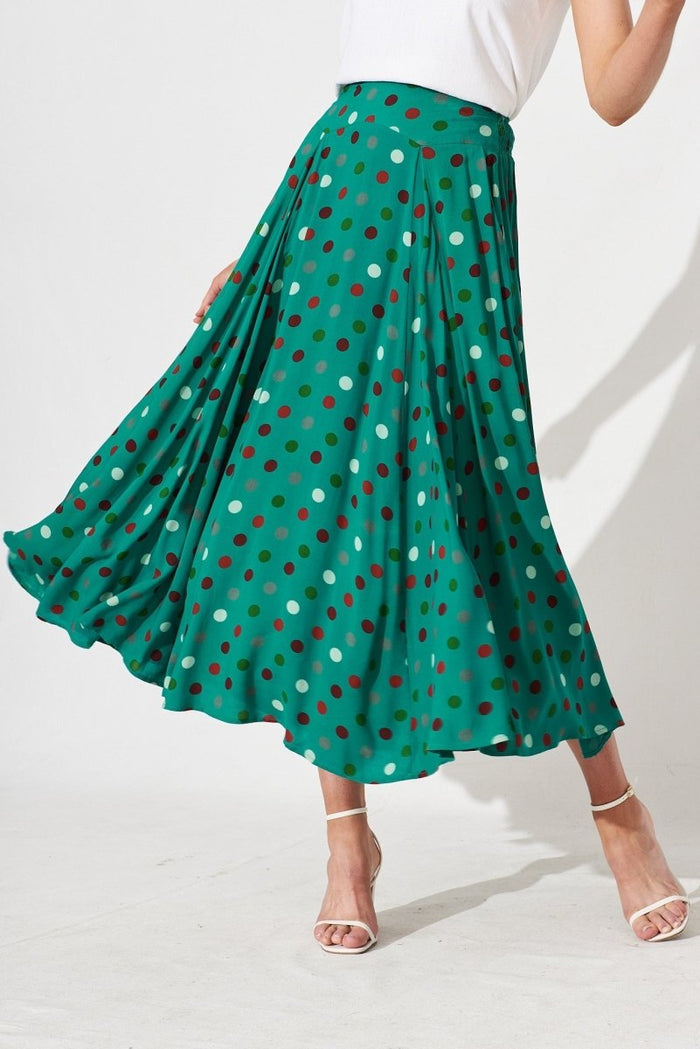 Brandsy Maxi Skirt In Green With Red Dot - St Frock (Dev)