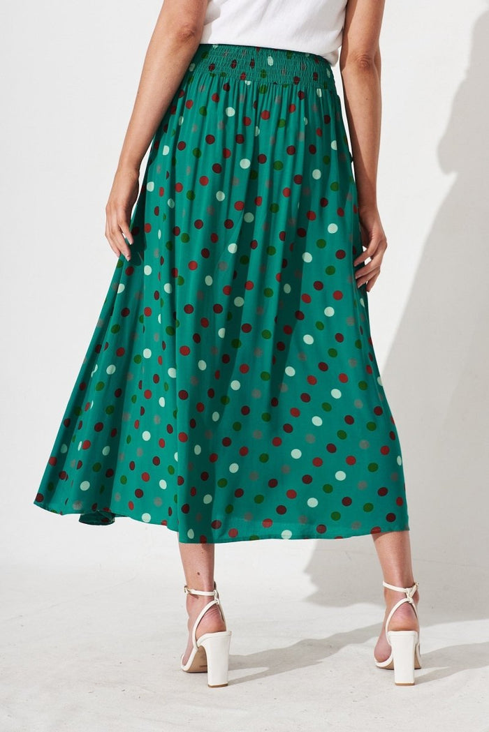 Brandsy Maxi Skirt In Green With Red Dot - St Frock (Dev)