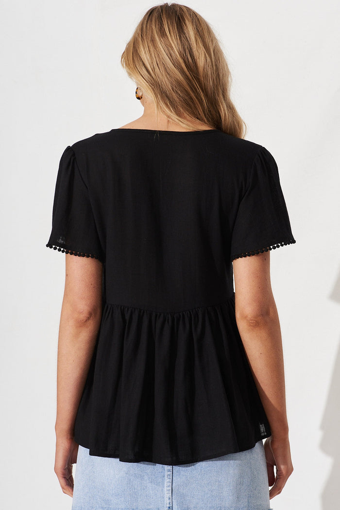 Evelyna Smock Top In Black Linen Blend - back