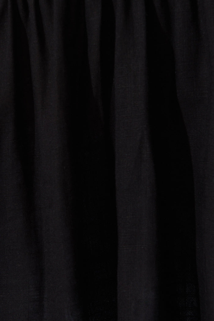 Evelyna Smock Top In Black Linen Blend - fabric