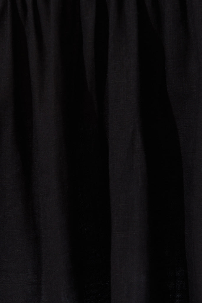 Evelyna Smock Top In Black Linen Blend - fabric