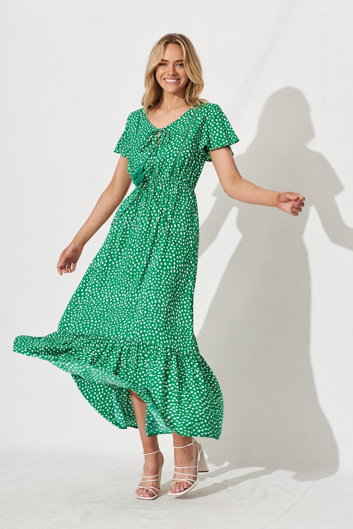 Jemora Maxi Dress In Green With White Speckle