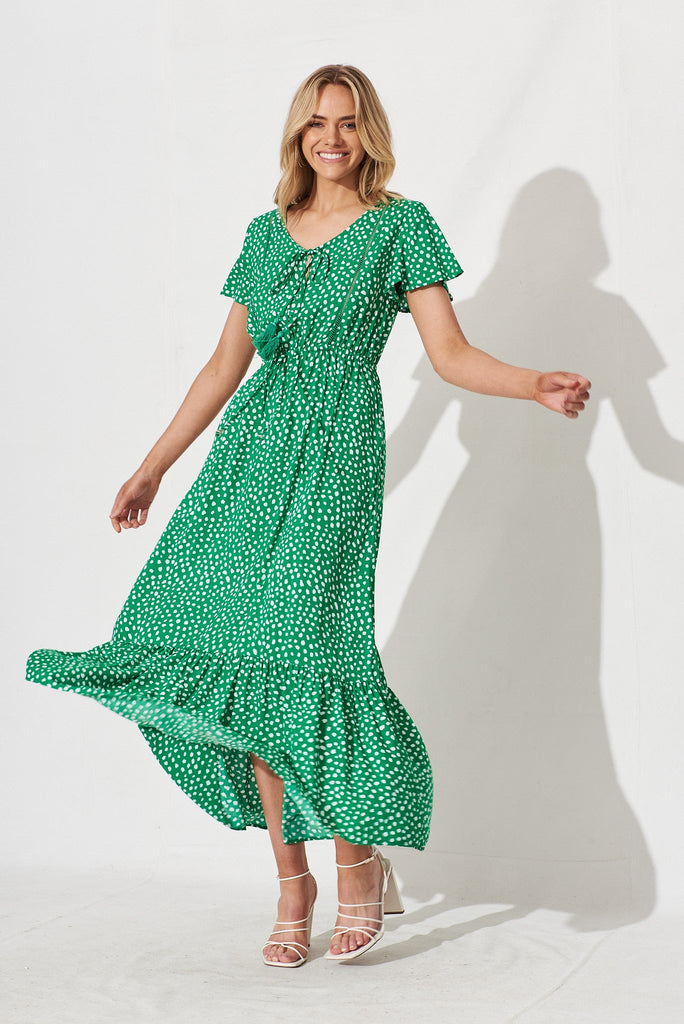 Jemora Maxi Dress In Green With White Speckle