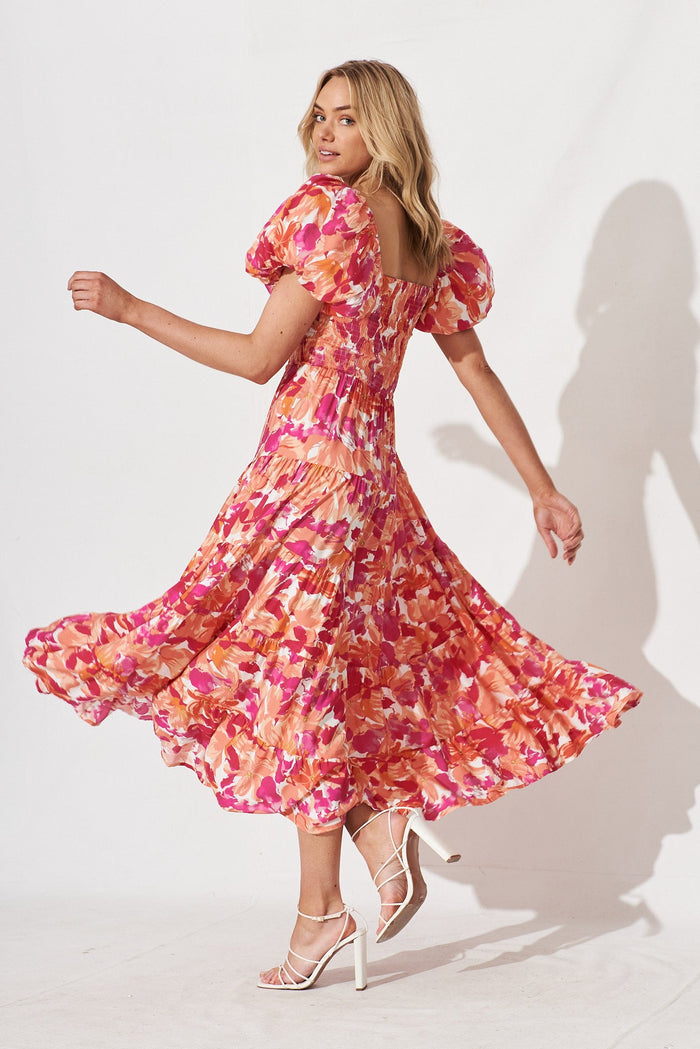 Laydee Midi Dress In Pink And Orange Floral - side