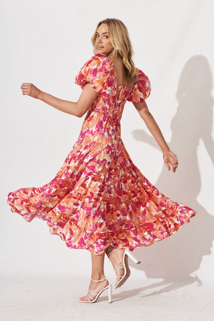 Laydee Midi Dress In Pink And Orange Floral - side