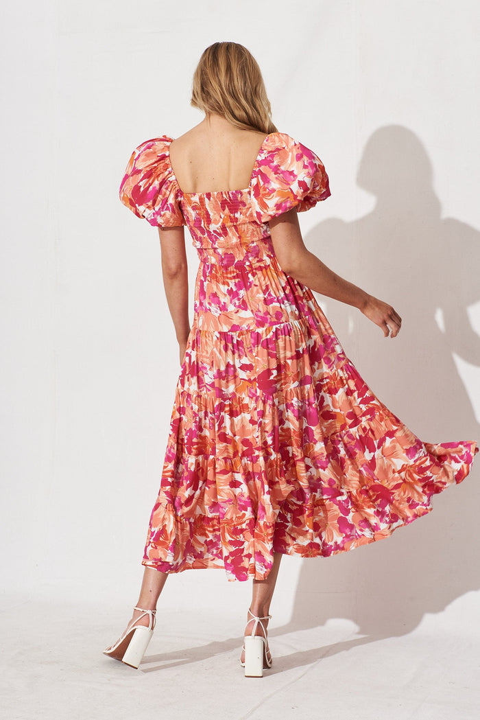 Laydee Midi Dress In Pink And Orange Floral - back