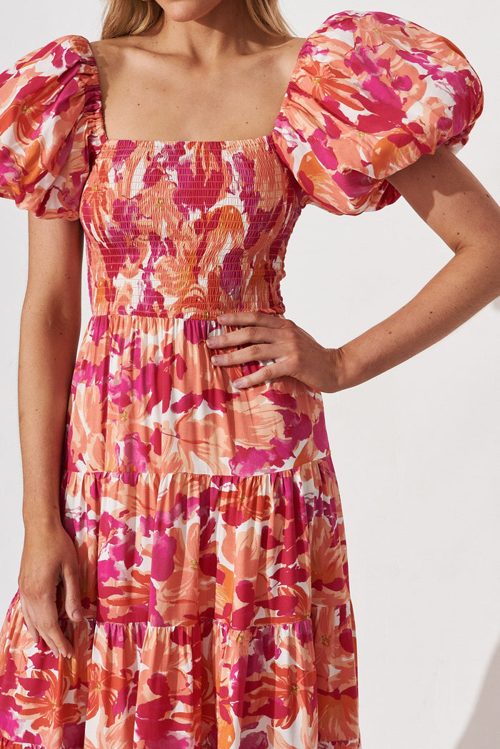 Laydee Midi Dress In Pink And Orange Floral - detail