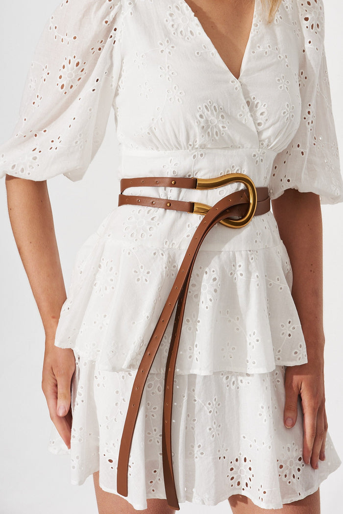 August + Delilah Bernie Belt In Brown With Gold Buckle - front