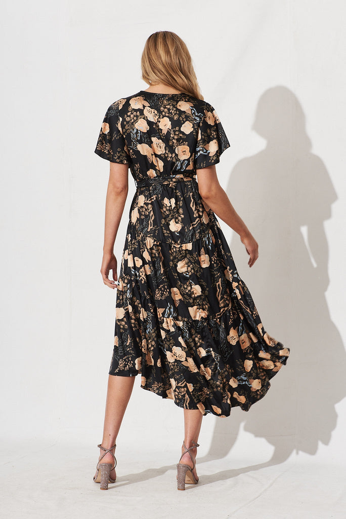 Jasmine Maxi Dress In Black With Gold Animal Floral - back