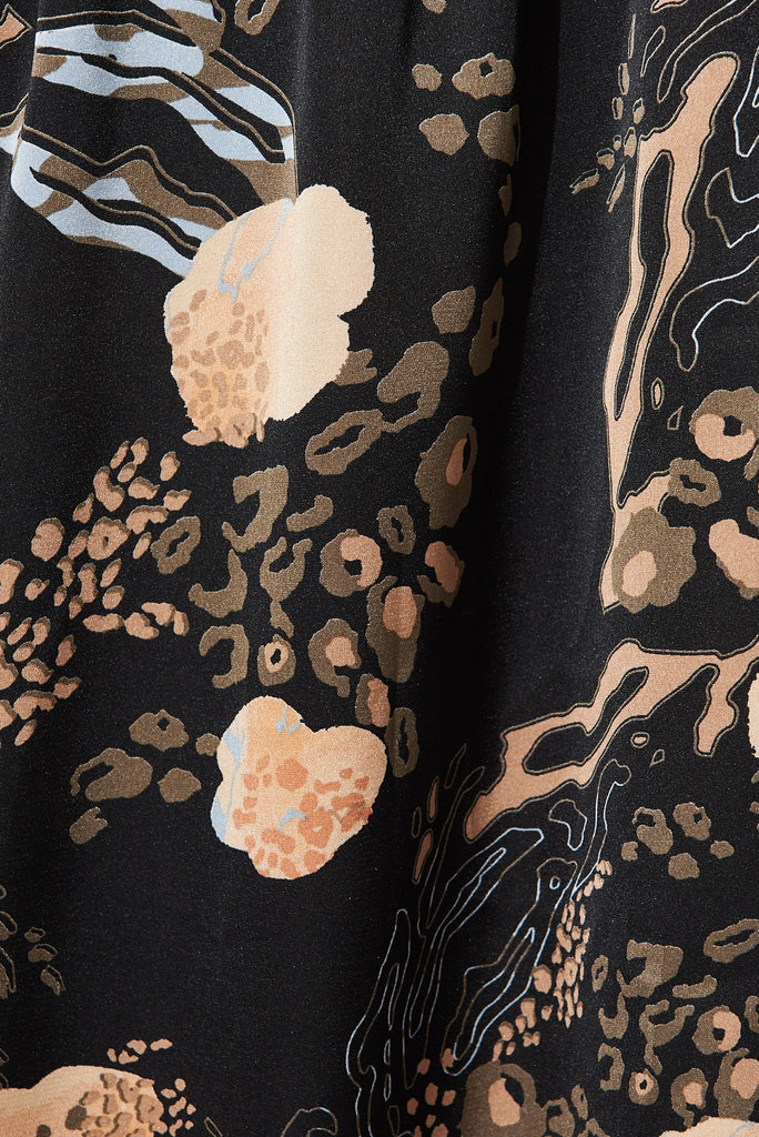 Jasmine Maxi Dress In Black With Gold Animal Floral - fabric