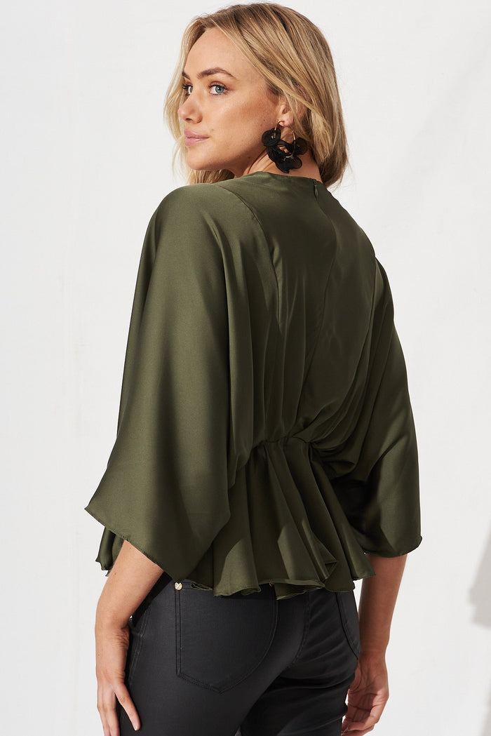 Hillary Top In Olive Satin - back