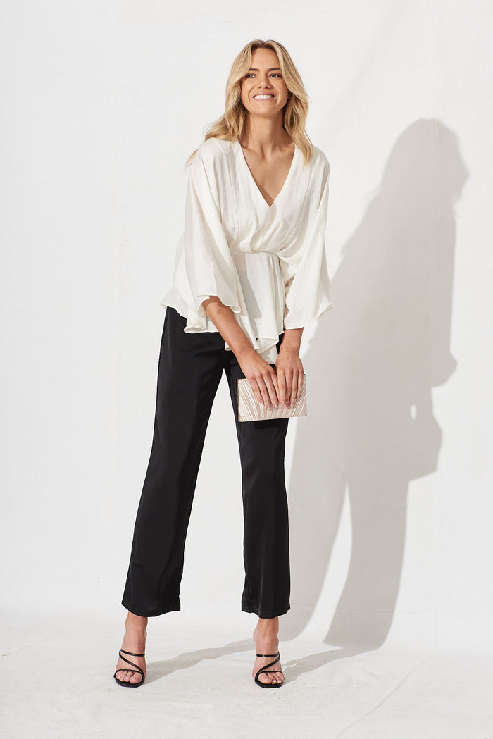 Hillary Top In White Satin - full length