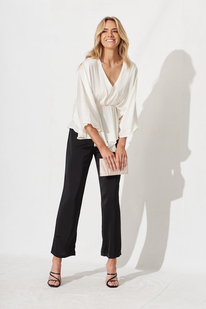 Hillary Top In White Satin - full length