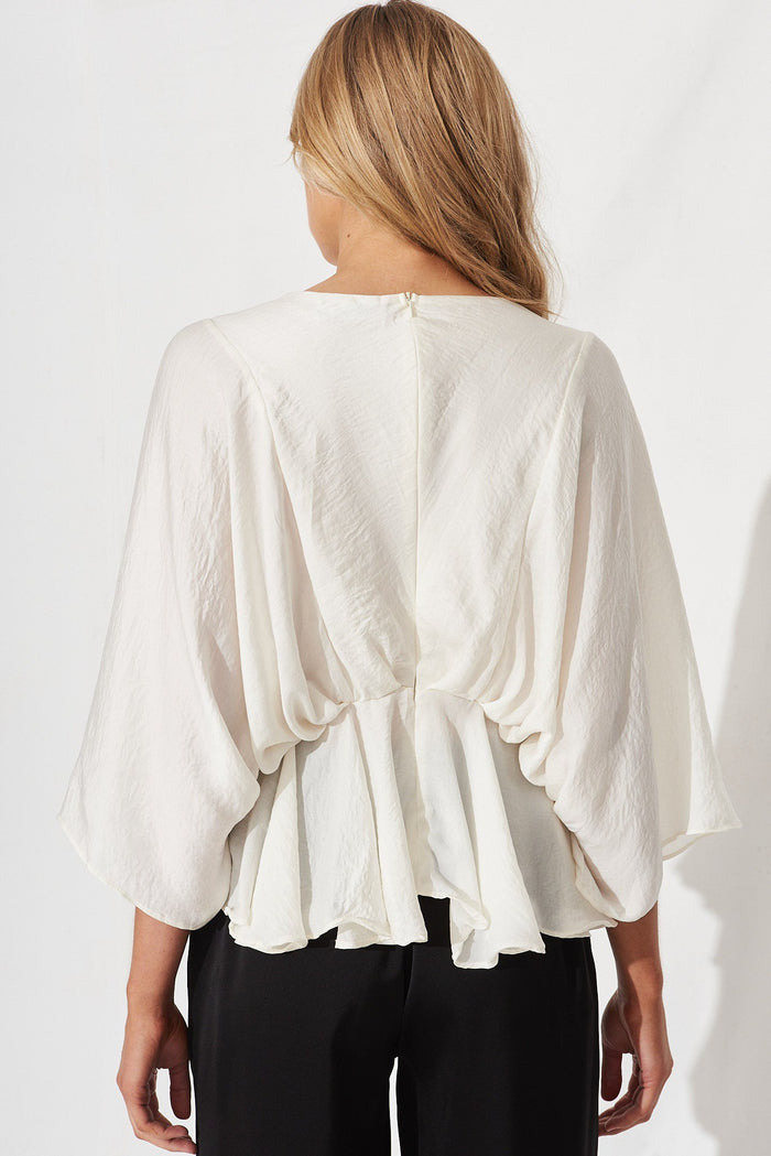 Hillary Top In White Satin - back