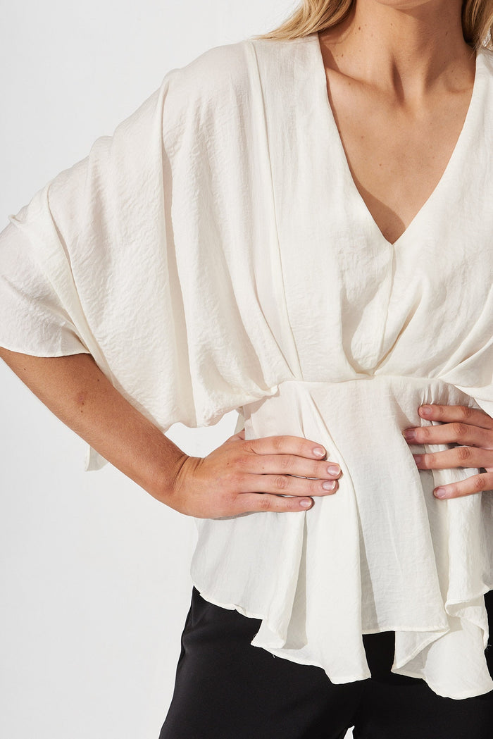 Hillary Top In White Satin - detail