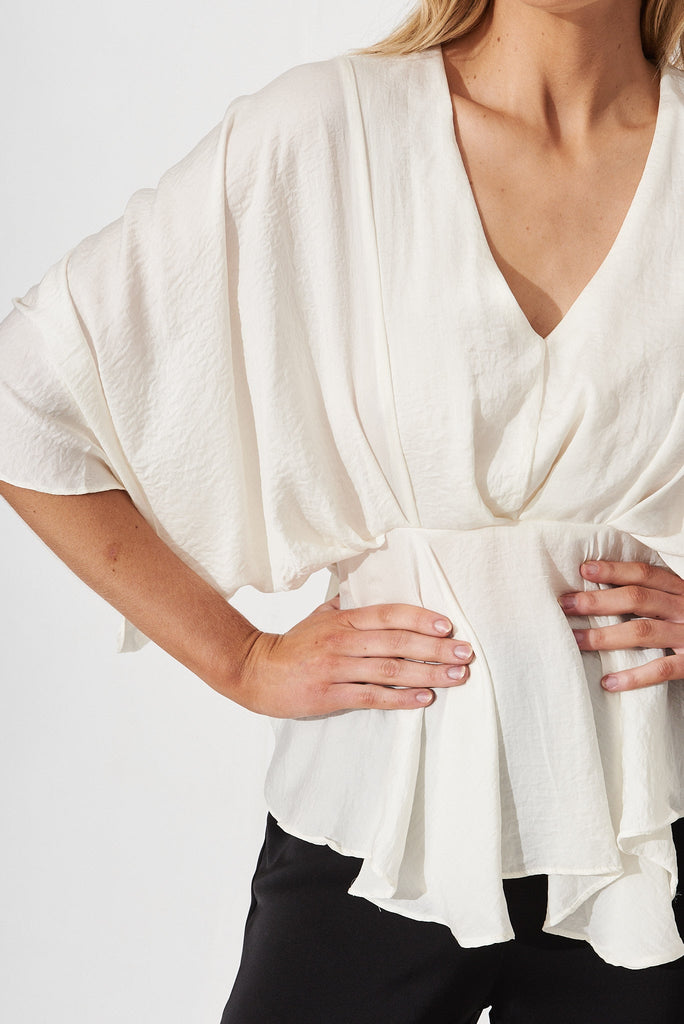 Hillary Top In White Satin - detail