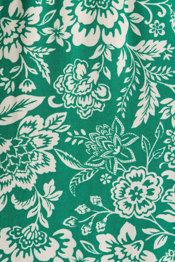 Izabel Maxi Sun Dress In Green With Cream Floral - fabric