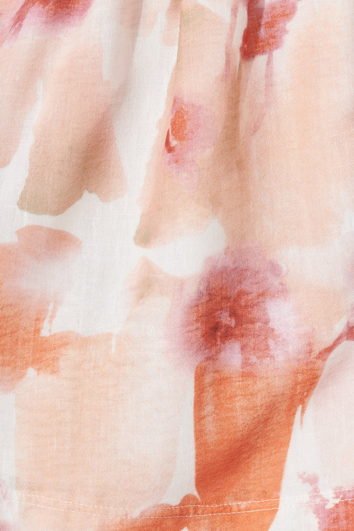 Teagan Dress In White With Apricot Multi Print Linen Blend - fabric
