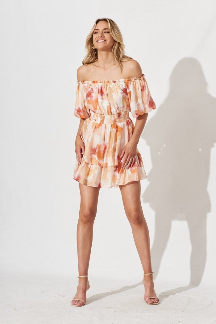 Bruny Playsuit In White With Orange Multi - St Frock (Dev)
