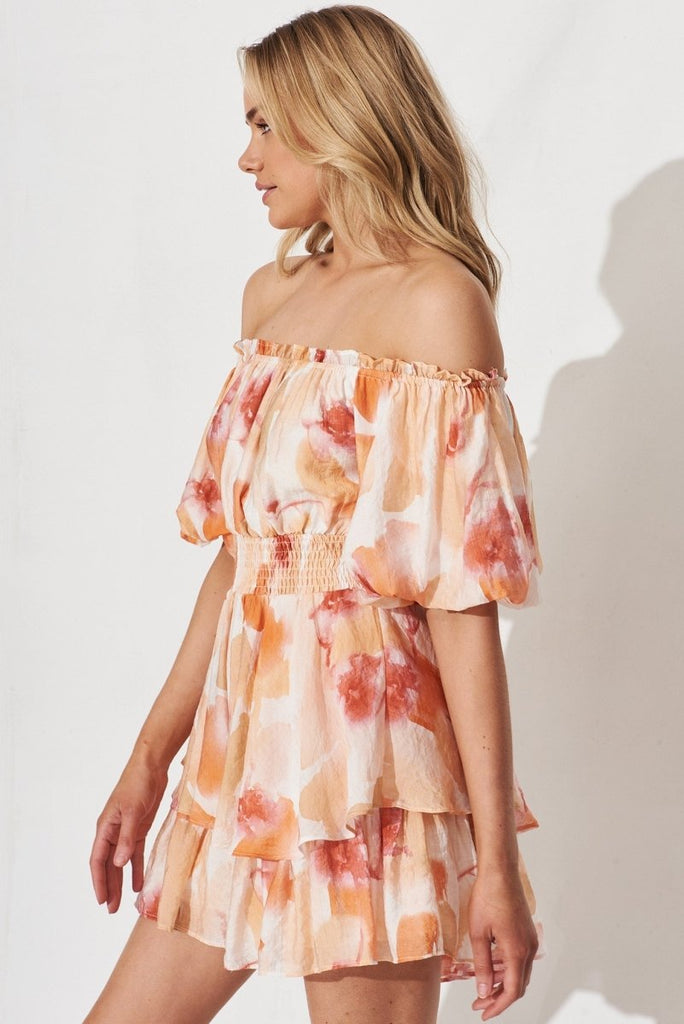 Bruny Playsuit In White With Orange Multi - St Frock (Dev)