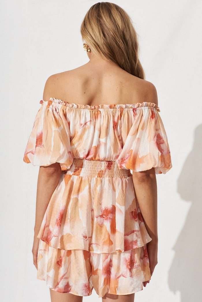 Bruny Playsuit In White With Orange Multi - St Frock (Dev)