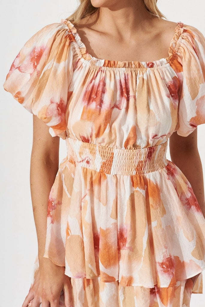 Bruny Playsuit In White With Orange Multi - St Frock (Dev)