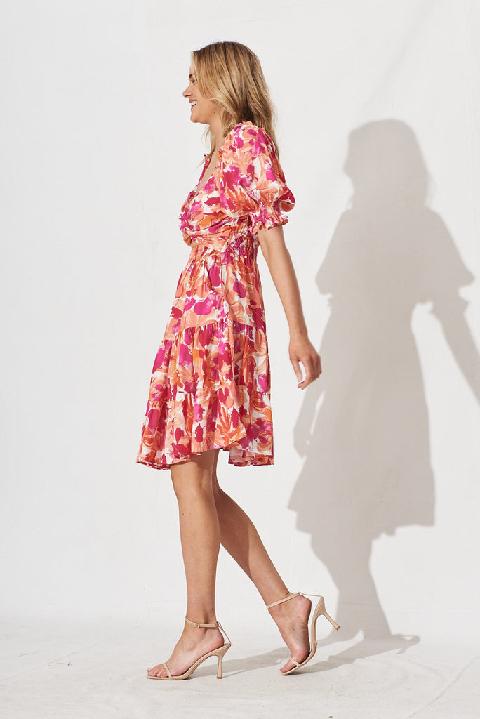 Patsy Midi Dress In Pink And Orange Floral - side