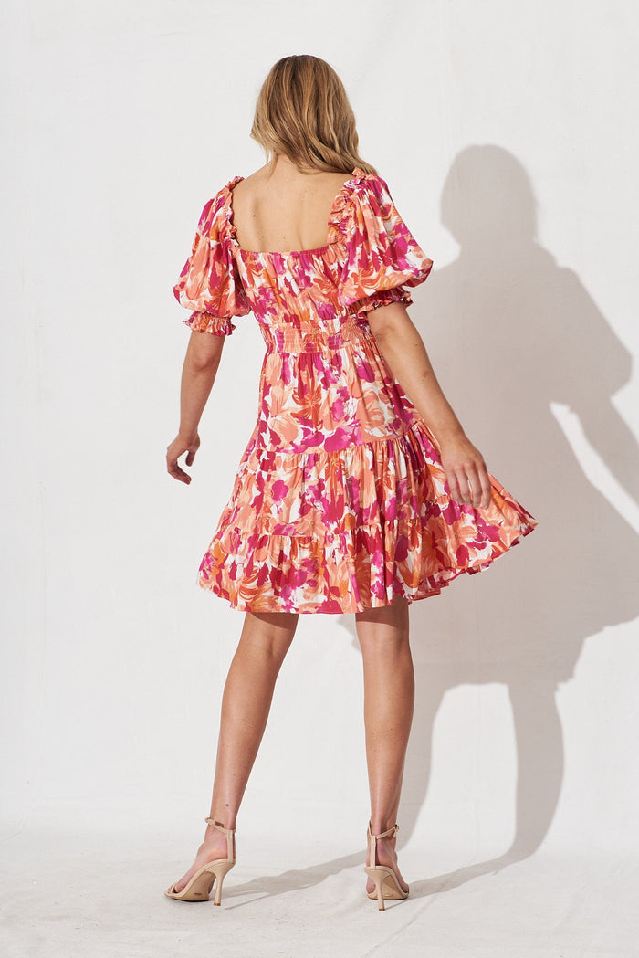 Patsy Midi Dress In Pink And Orange Floral - back