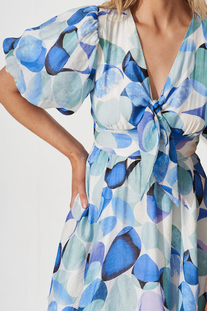 Dancee Dress In White With Blue Multi - detail