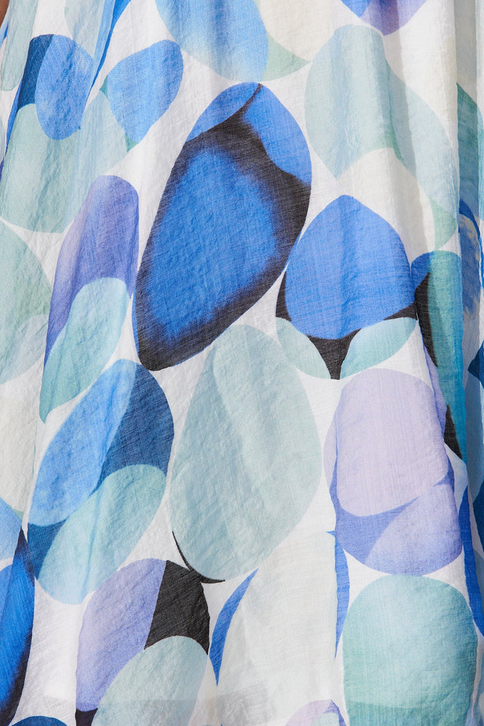 Dancee Dress In White With Blue Multi - fabric