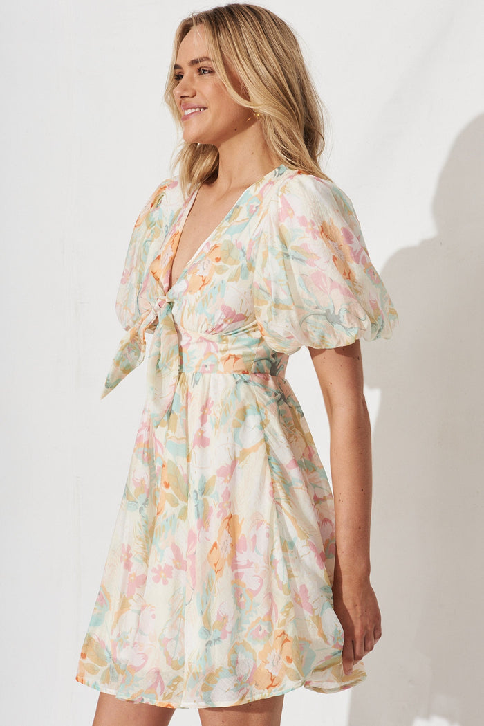 Dancee Dress In White With Pastel Multi - side