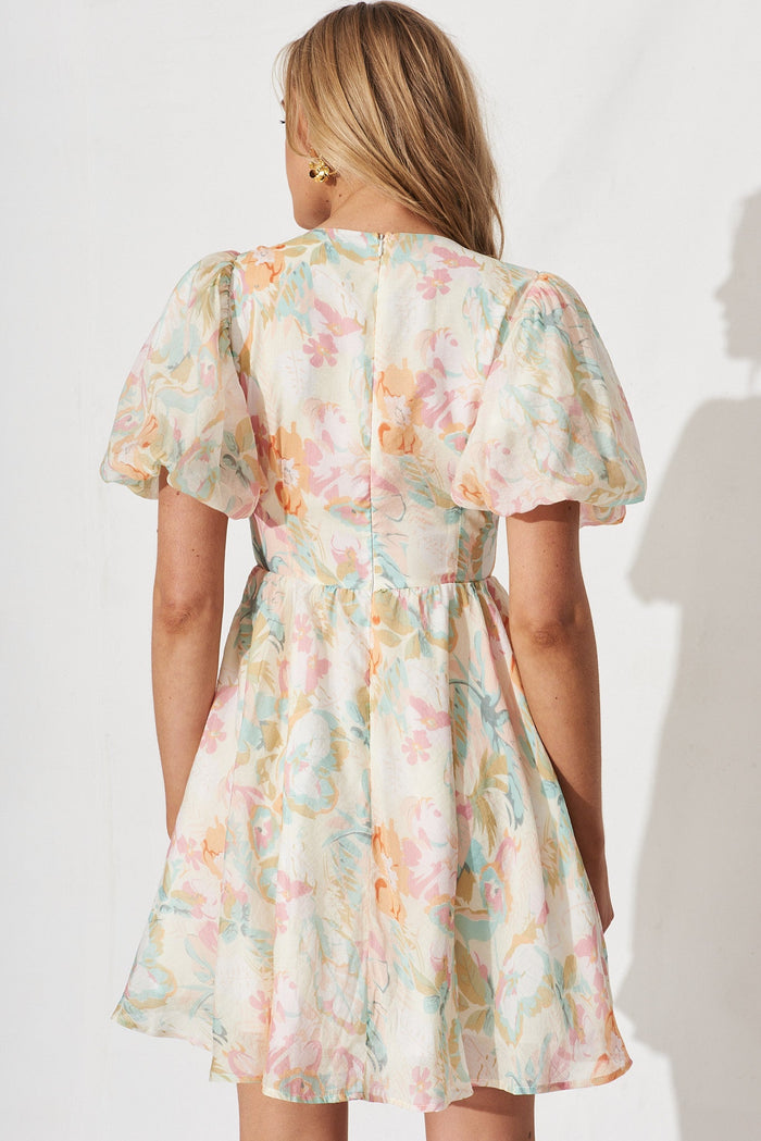 Dancee Dress In White With Pastel Multi - back